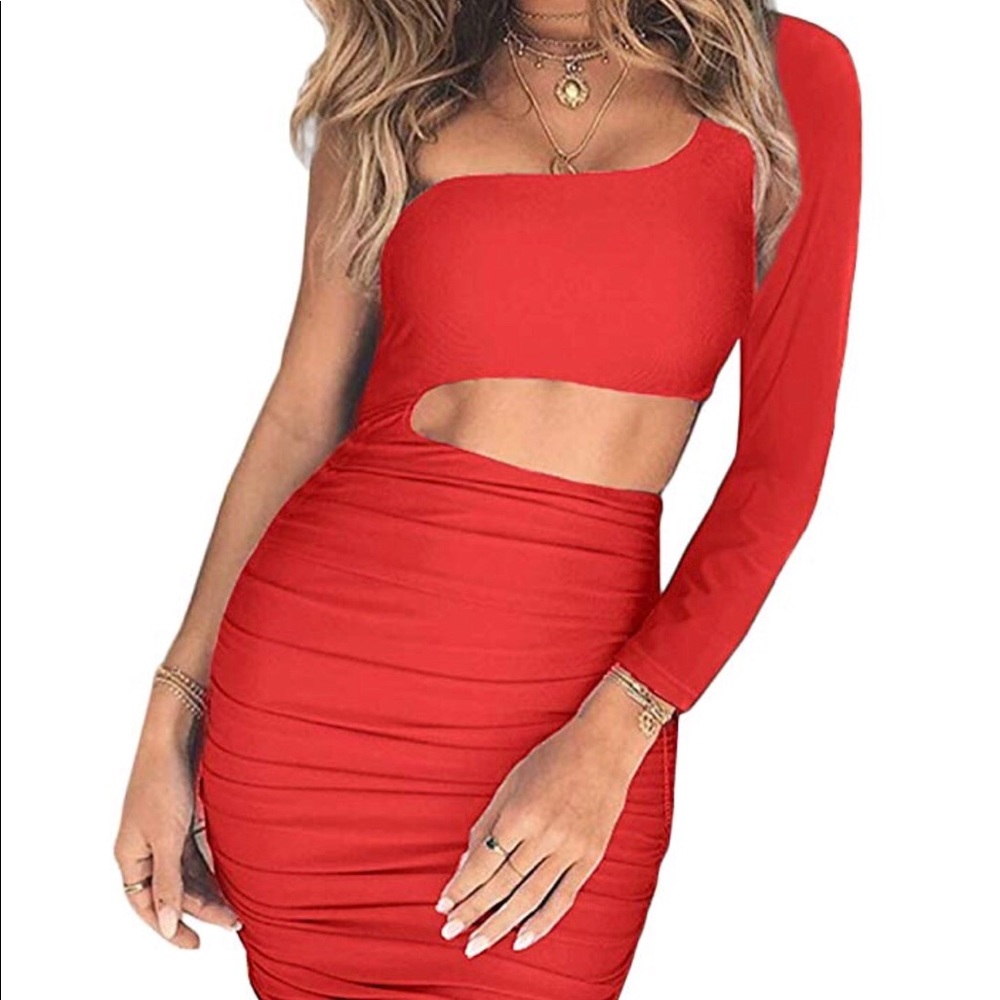 Sexy One Shoulder Cut Out Red Dress XS